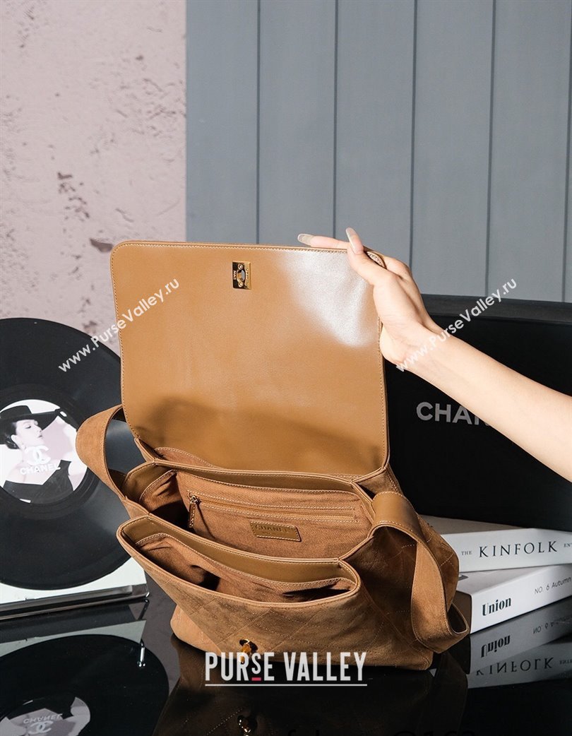 Chanel Vintage Suede Flap Bag with Wide Strap Brown 2025 A99935 (yezi-250213046)