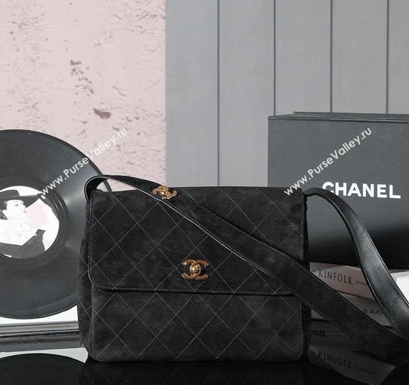 Chanel Vintage Suede Flap Bag with Wide Strap Black 2025 CH011303 (yezi-250113058)