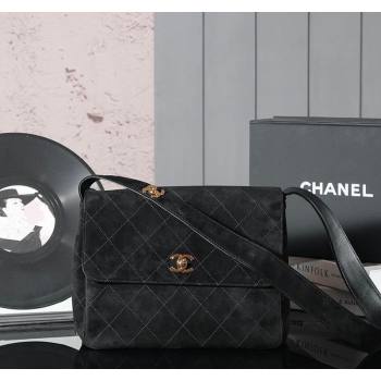 Chanel Vintage Suede Flap Bag with Wide Strap Black 2025 A99935 (yezi-250213045)