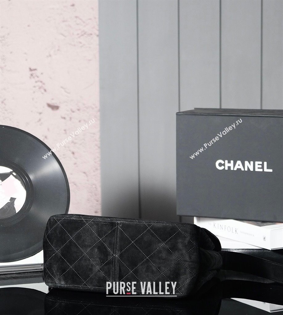 Chanel Vintage Suede Flap Bag with Wide Strap Black 2025 A99935 (yezi-250213045)