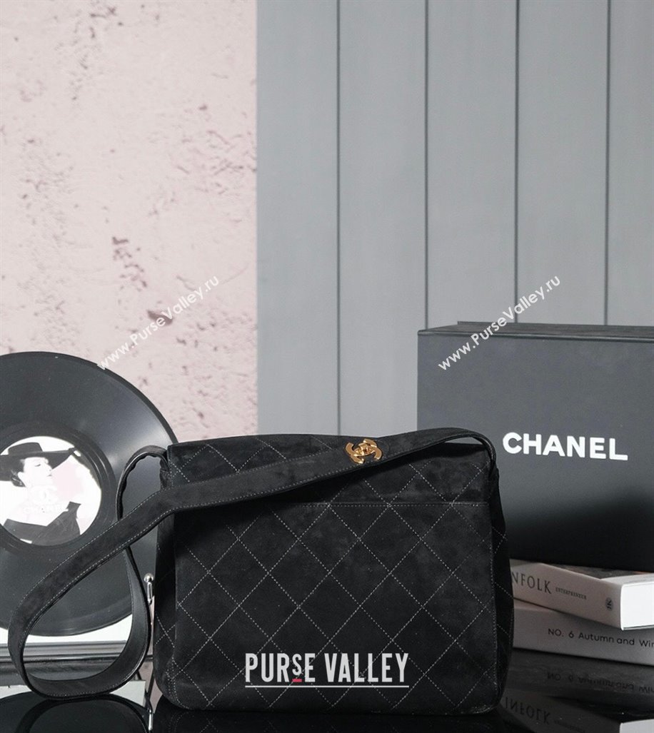 Chanel Vintage Suede Flap Bag with Wide Strap Black 2025 CH011303 (yezi-250113058)