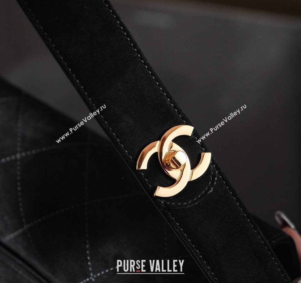 Chanel Vintage Suede Flap Bag with Wide Strap Black 2025 A99935 (yezi-250213045)