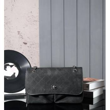 Chanel Vintage Litchi-Grained Calfskin Suede Flap Bag with Pouch Black 2025 AS6068 (yezi-250111047)