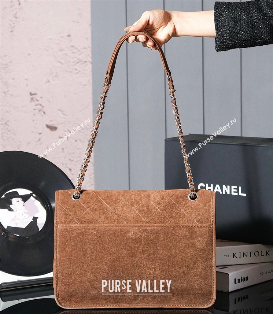 Chanel Vintage Litchi-Grained Calfskin Suede Flap Bag with Pouch Dark Brown 2025 AS6068 (yezi-250111048)