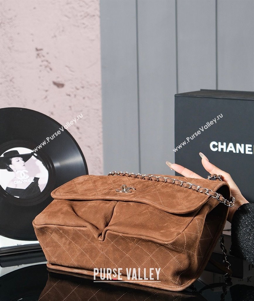 Chanel Vintage Litchi-Grained Calfskin Suede Flap Bag with Pouch Dark Brown 2025 AS6068 (yezi-250111048)