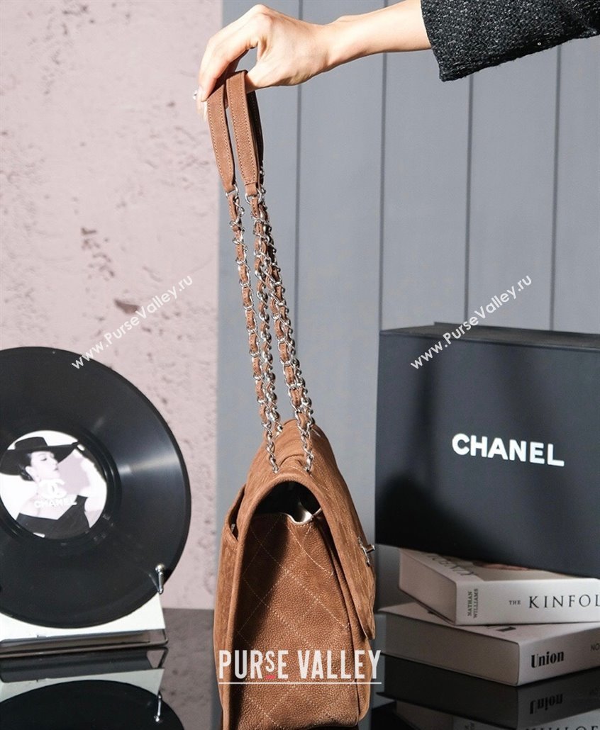 Chanel Vintage Litchi-Grained Calfskin Suede Flap Bag with Pouch Dark Brown 2025 AS6068 (yezi-250111048)