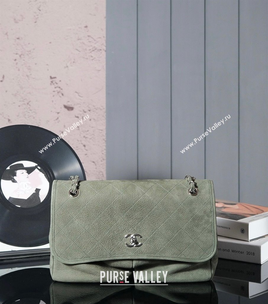 Chanel Vintage Litchi-Grained Calfskin Suede Flap Bag with Pouch Dusty Green 2025 AS6068 (yezi-250111049)