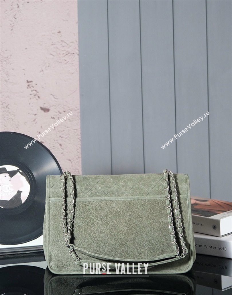 Chanel Vintage Litchi-Grained Calfskin Suede Flap Bag with Pouch Dusty Green 2025 AS6068 (yezi-250111049)