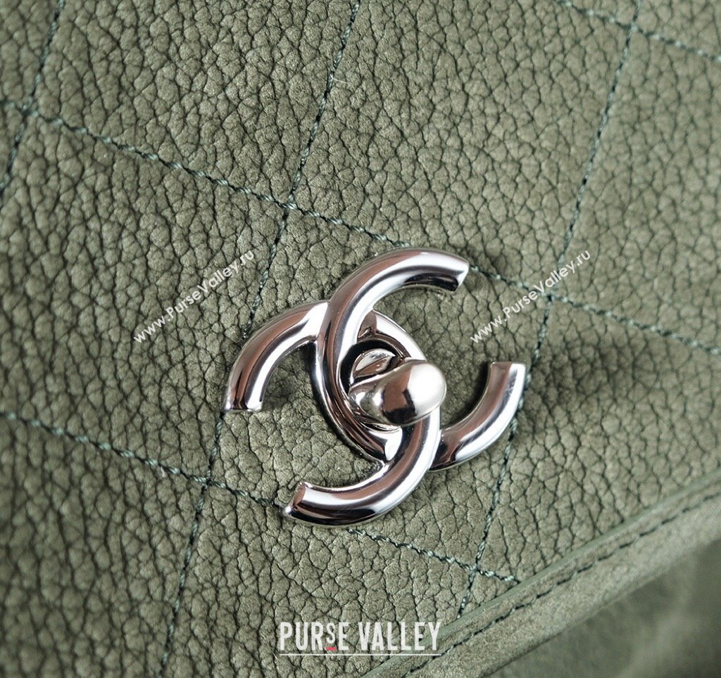 Chanel Vintage Litchi-Grained Calfskin Suede Flap Bag with Pouch Dusty Green 2025 AS6068 (yezi-250111049)