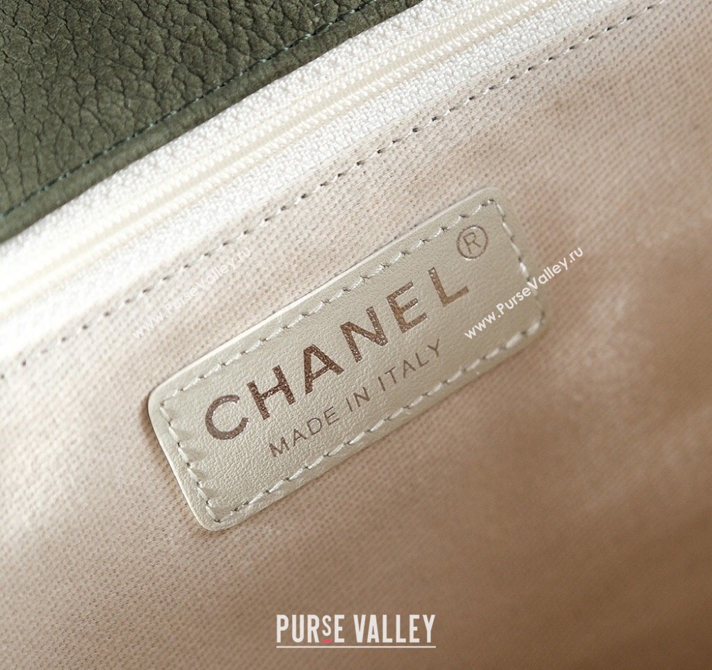 Chanel Vintage Litchi-Grained Calfskin Suede Flap Bag with Pouch Dusty Green 2025 AS6068 (yezi-250111049)