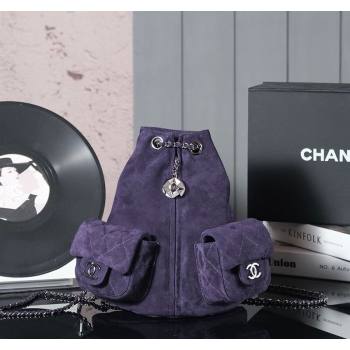 Chanel Vintage Suede Backpack Bag Pouch Violet Purple 2025 CH011304 (yezi-250113060)