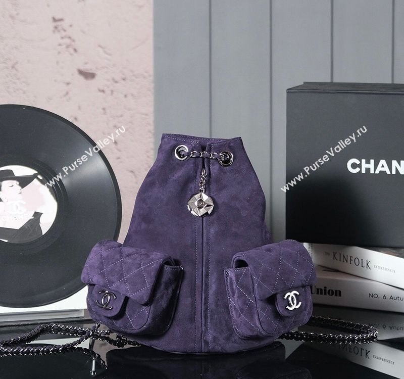 Chanel Vintage Suede Backpack Bag Pouch Violet Purple 2025 CH011304 (yezi-250113060)