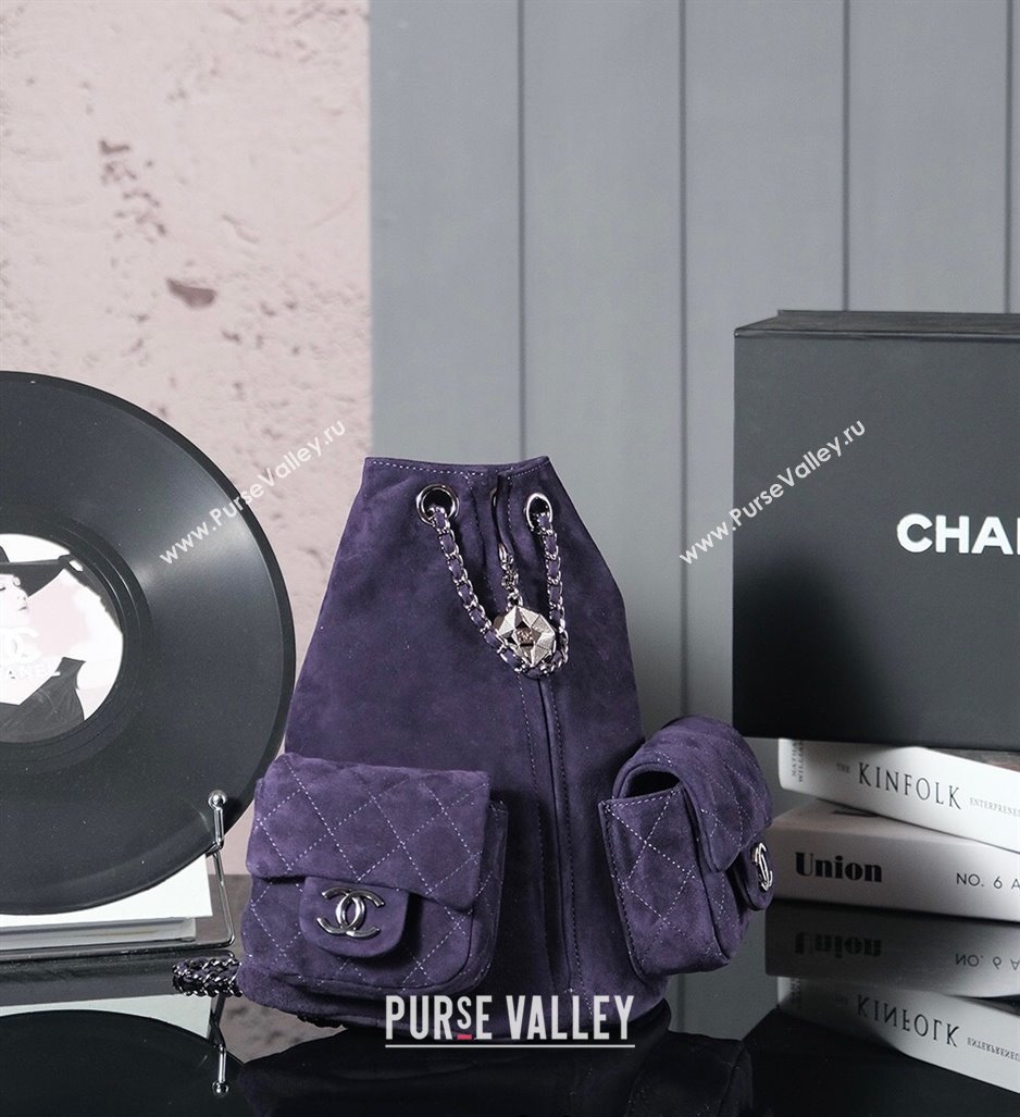 Chanel Vintage Suede Backpack Bag Pouch Violet Purple 2025 CH011304 (yezi-250113060)