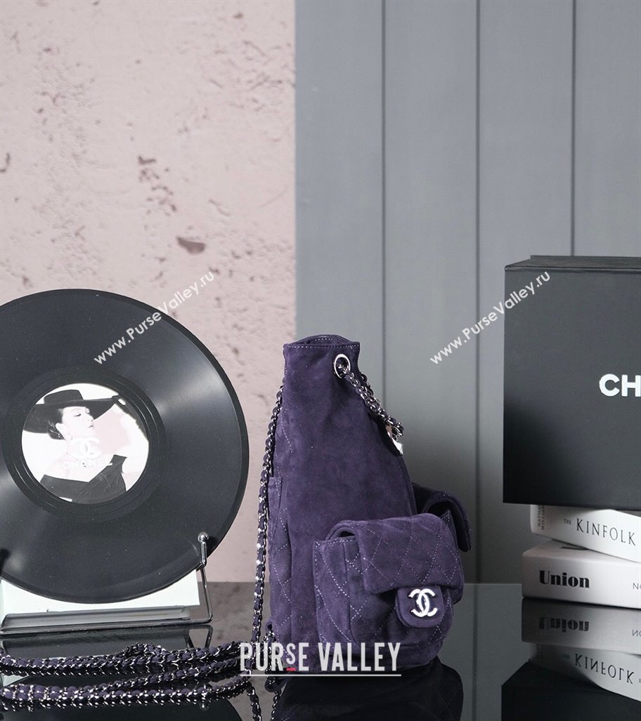Chanel Vintage Suede Backpack Bag Pouch Violet Purple 2025 CH011304 (yezi-250113060)