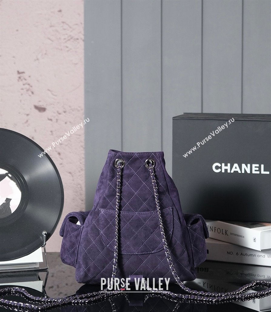 Chanel Vintage Suede Backpack Bag Pouch Violet Purple 2025 CH011304 (yezi-250113060)