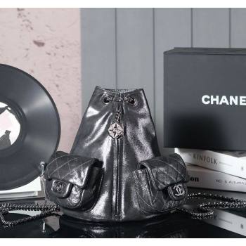 Chanel Vintage Suede Backpack Bag Pouch Violet Purple Dark Silver Grey 2025 CH011304 (yezi-250113061)