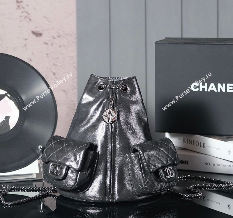 Chanel Vintage Suede Backpack Bag Pouch Violet Purple Dark Silver Grey 2025 CH011304 (yezi-250113061)