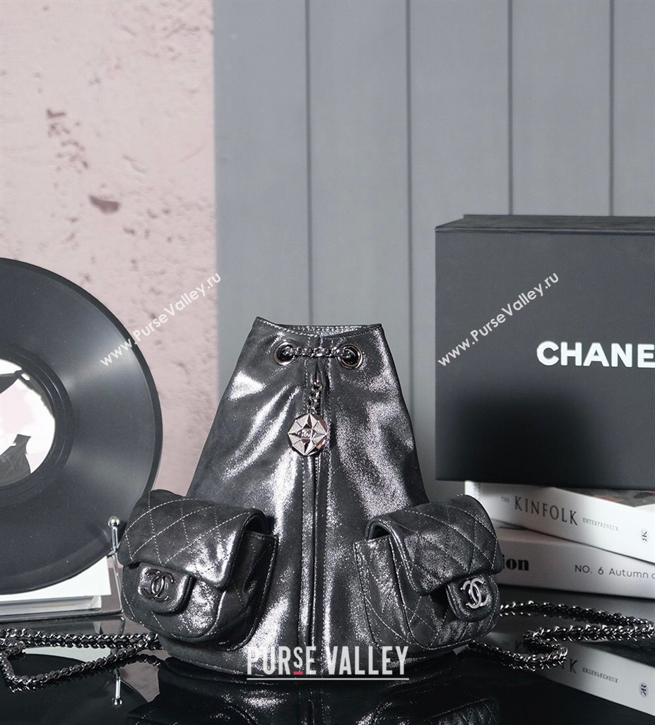 Chanel Vintage Suede Backpack Bag Pouch Violet Purple Dark Silver Grey 2025 CH011304 (yezi-250113061)