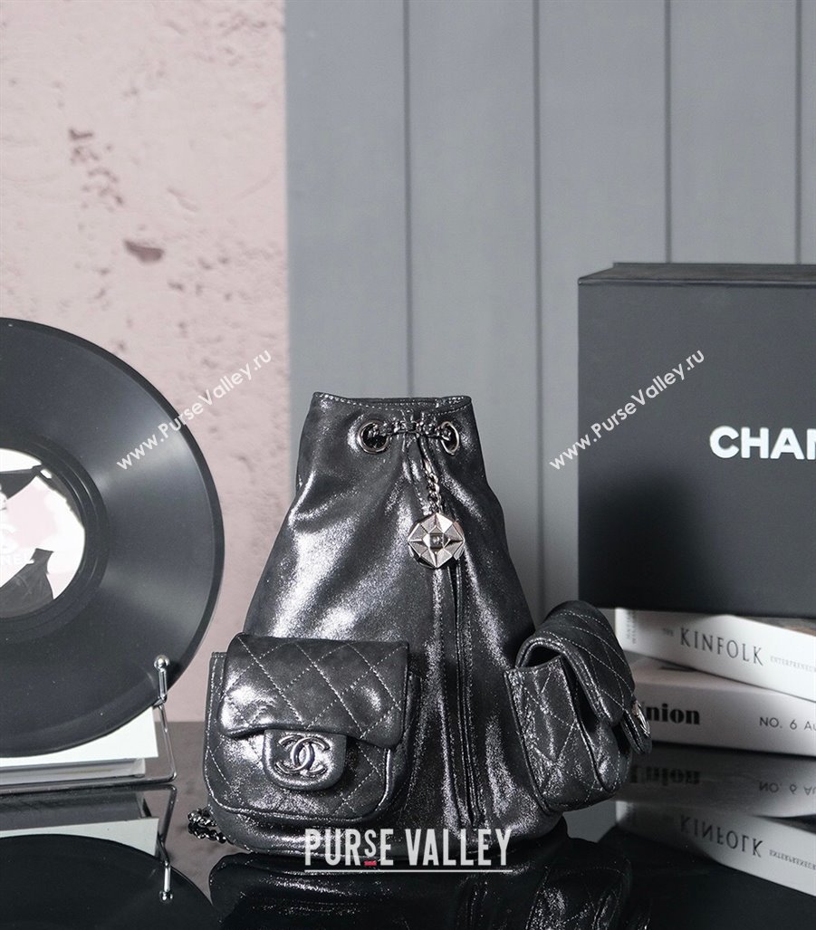 Chanel Vintage Suede Backpack Bag Pouch Violet Purple Dark Silver Grey 2025 CH011304 (yezi-250113061)