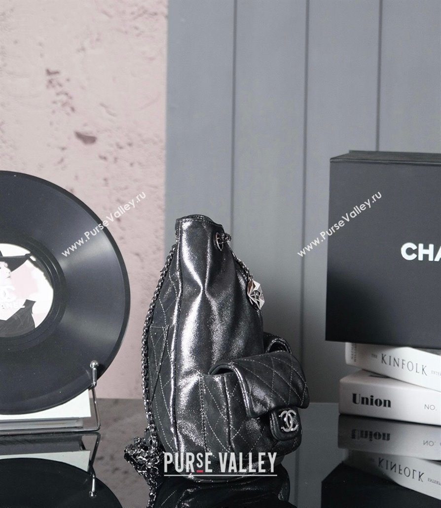 Chanel Vintage Suede Backpack Bag Pouch Violet Purple Dark Silver Grey 2025 CH011304 (yezi-250113061)