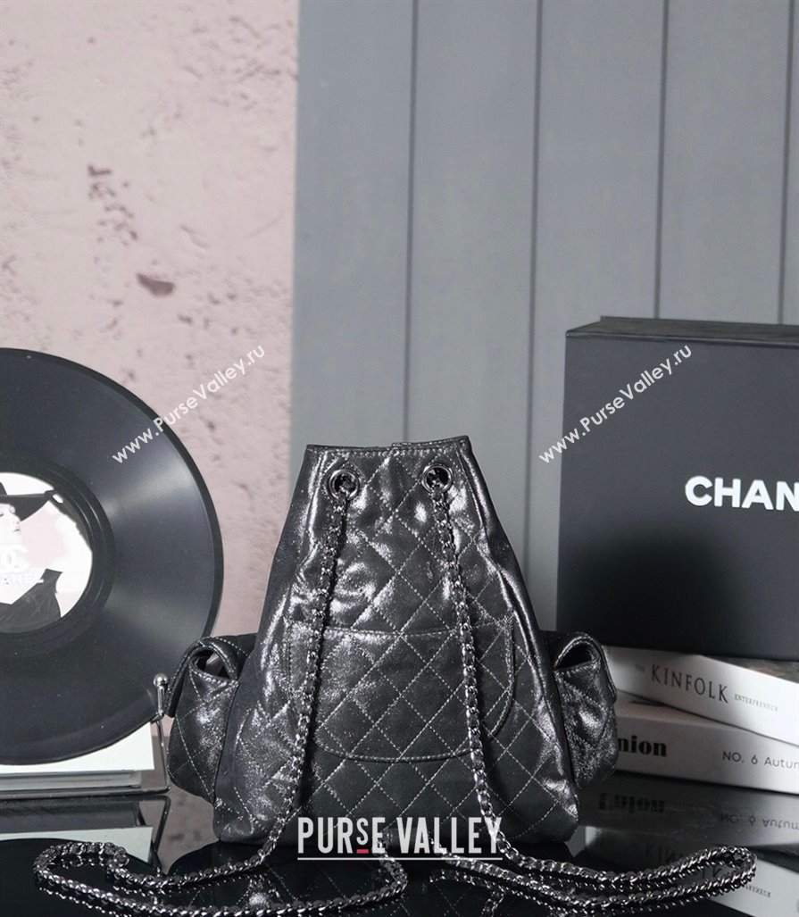 Chanel Vintage Suede Backpack Bag Pouch Violet Purple Dark Silver Grey 2025 CH011304 (yezi-250113061)