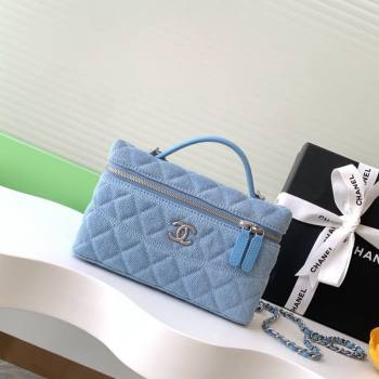 Chanel Light Blue Denim Long Vanity Case with Chain 2025 AP4407 (yezi-250113035)