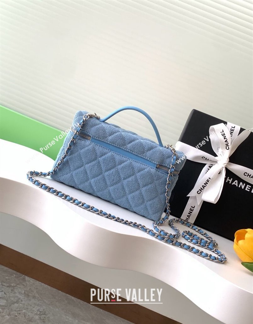 Chanel Light Blue Denim Long Vanity Case with Chain 2025 AP4407 (yezi-250113035)