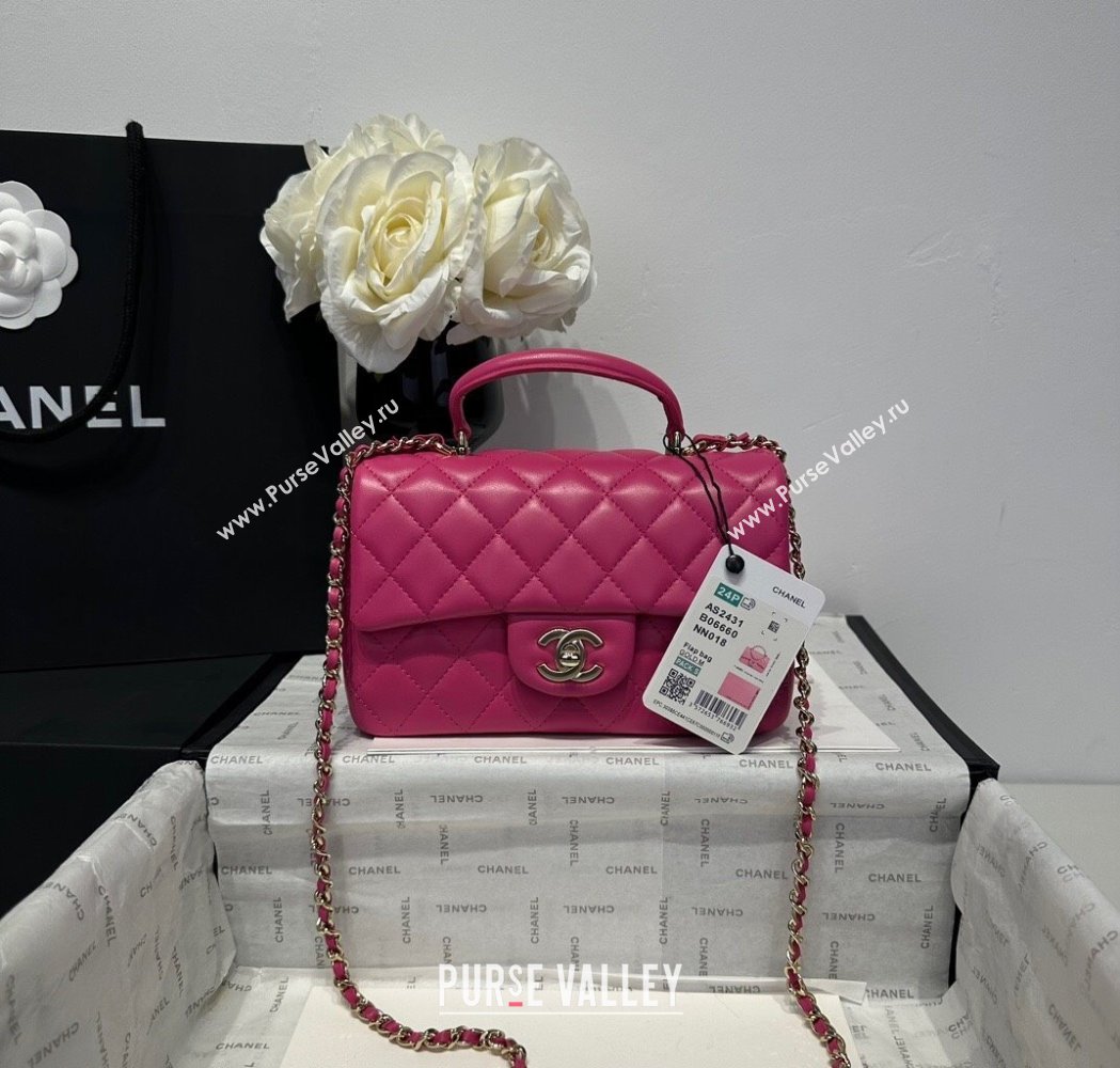 Chanel Coco Lambskin Mini Flap Bag with Top Handle AS2431 Dark Pink 2025 0212 (yezi-250213007)