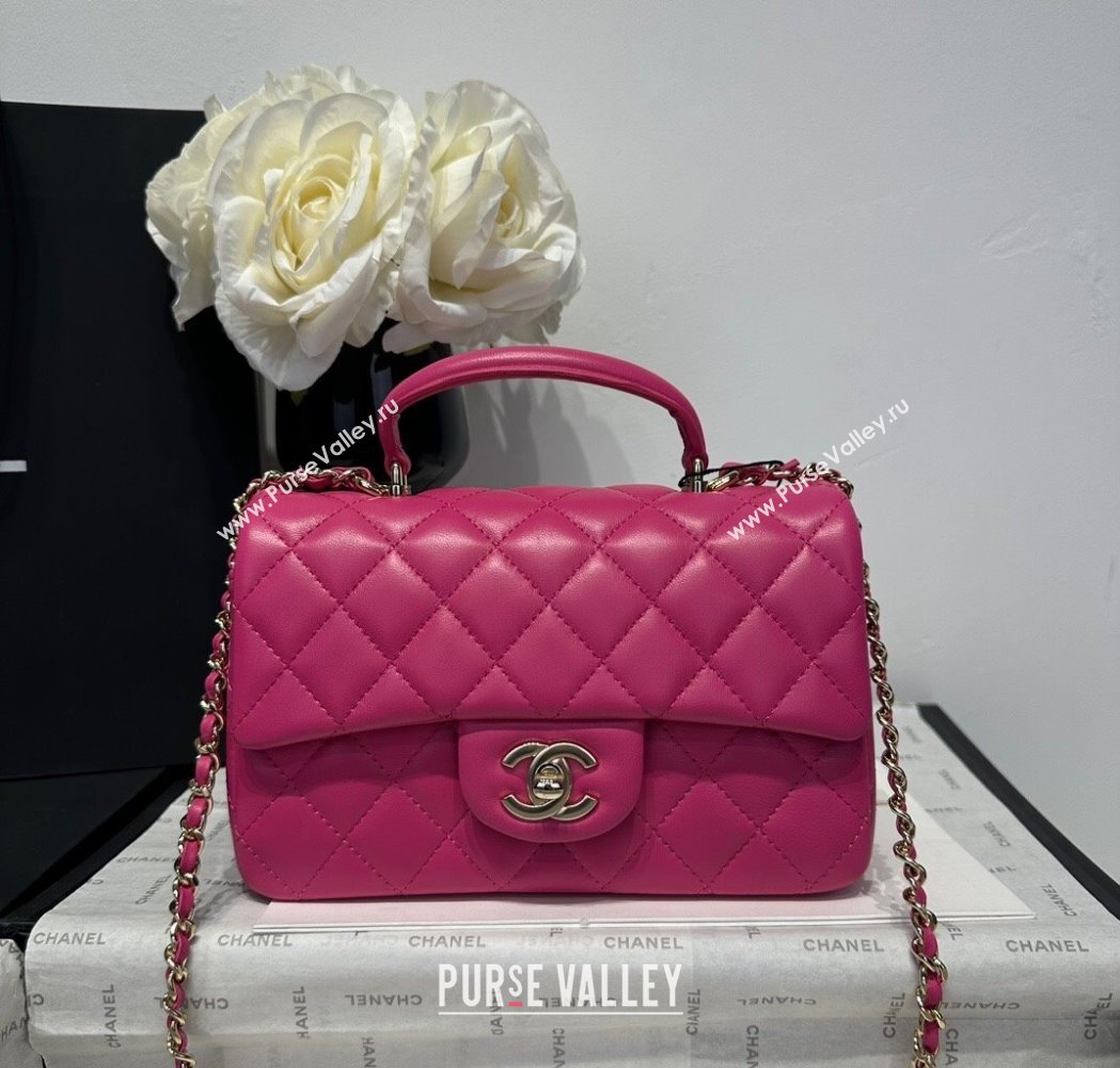 Chanel Coco Lambskin Mini Flap Bag with Top Handle AS2431 Dark Pink 2025 0212 (yezi-250213007)