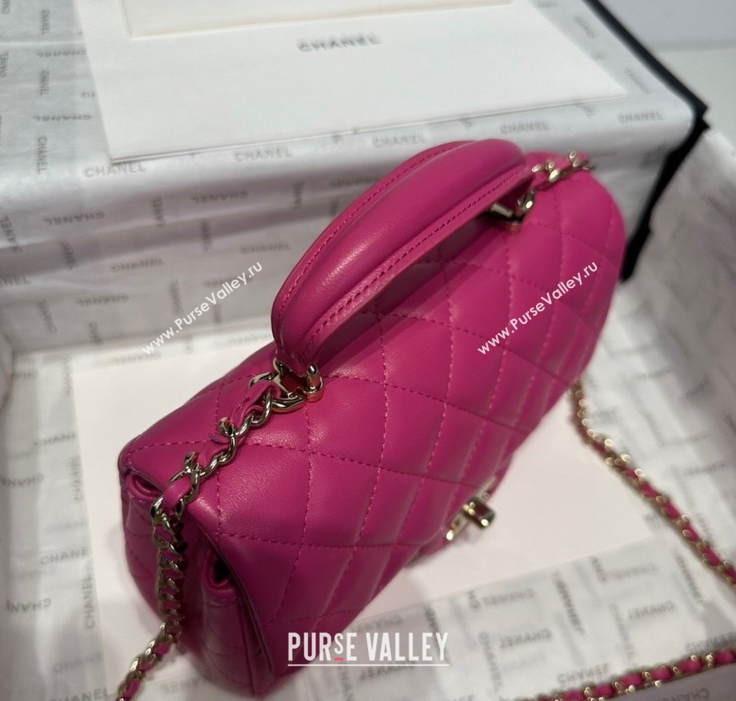 Chanel Coco Lambskin Mini Flap Bag with Top Handle AS2431 Dark Pink 2025 0212 (yezi-250213007)
