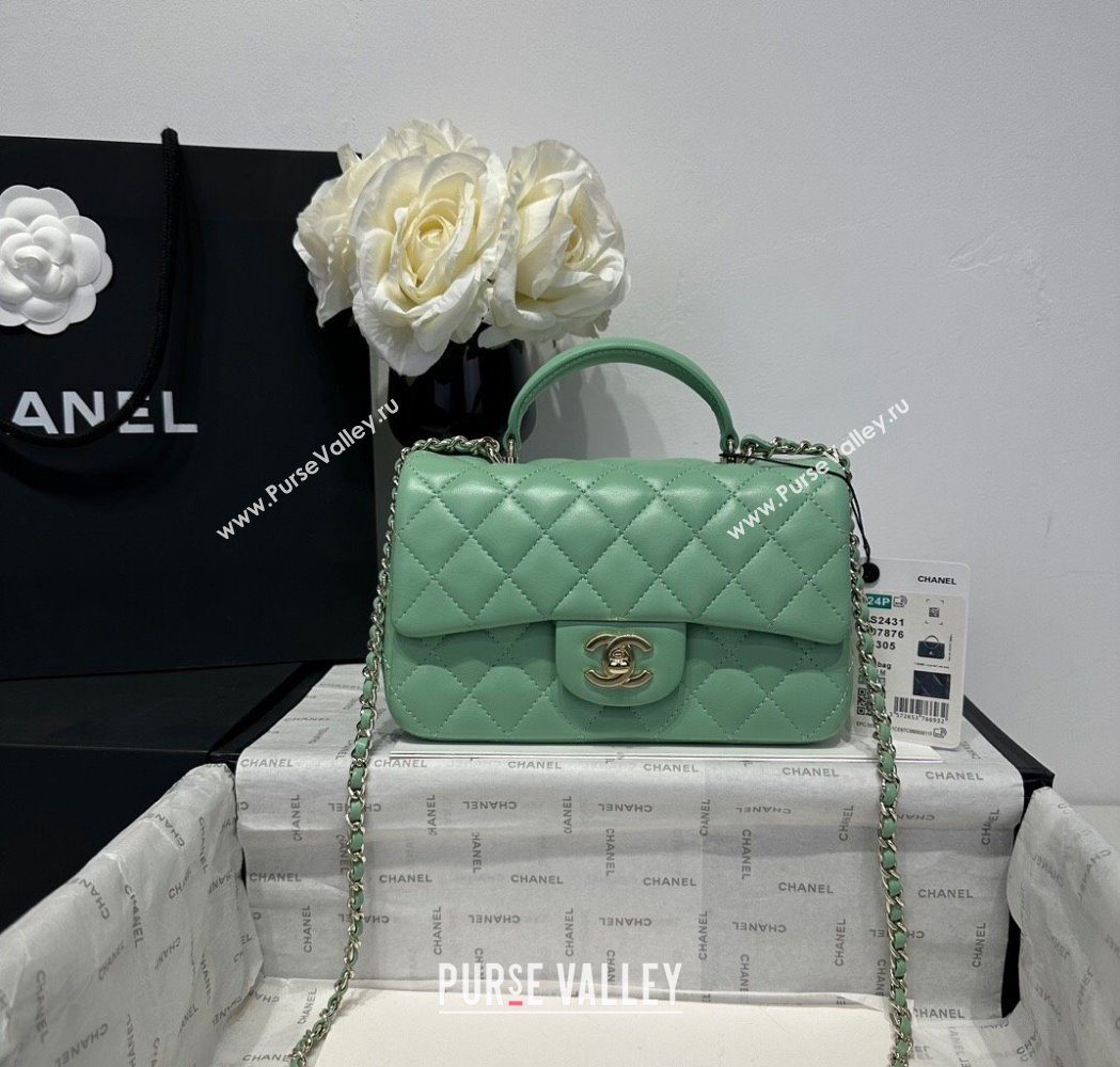 Chanel Coco Lambskin Mini Flap Bag with Top Handle AS2431 Light Green 2025 0212 (yezi-250213008)