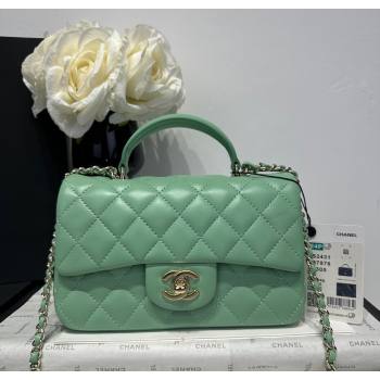 Chanel Coco Lambskin Mini Flap Bag with Top Handle AS2431 Light Green 2025 0212 (yezi-250213008)
