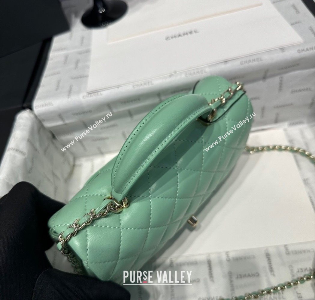 Chanel Coco Lambskin Mini Flap Bag with Top Handle AS2431 Light Green 2025 0212 (yezi-250213008)