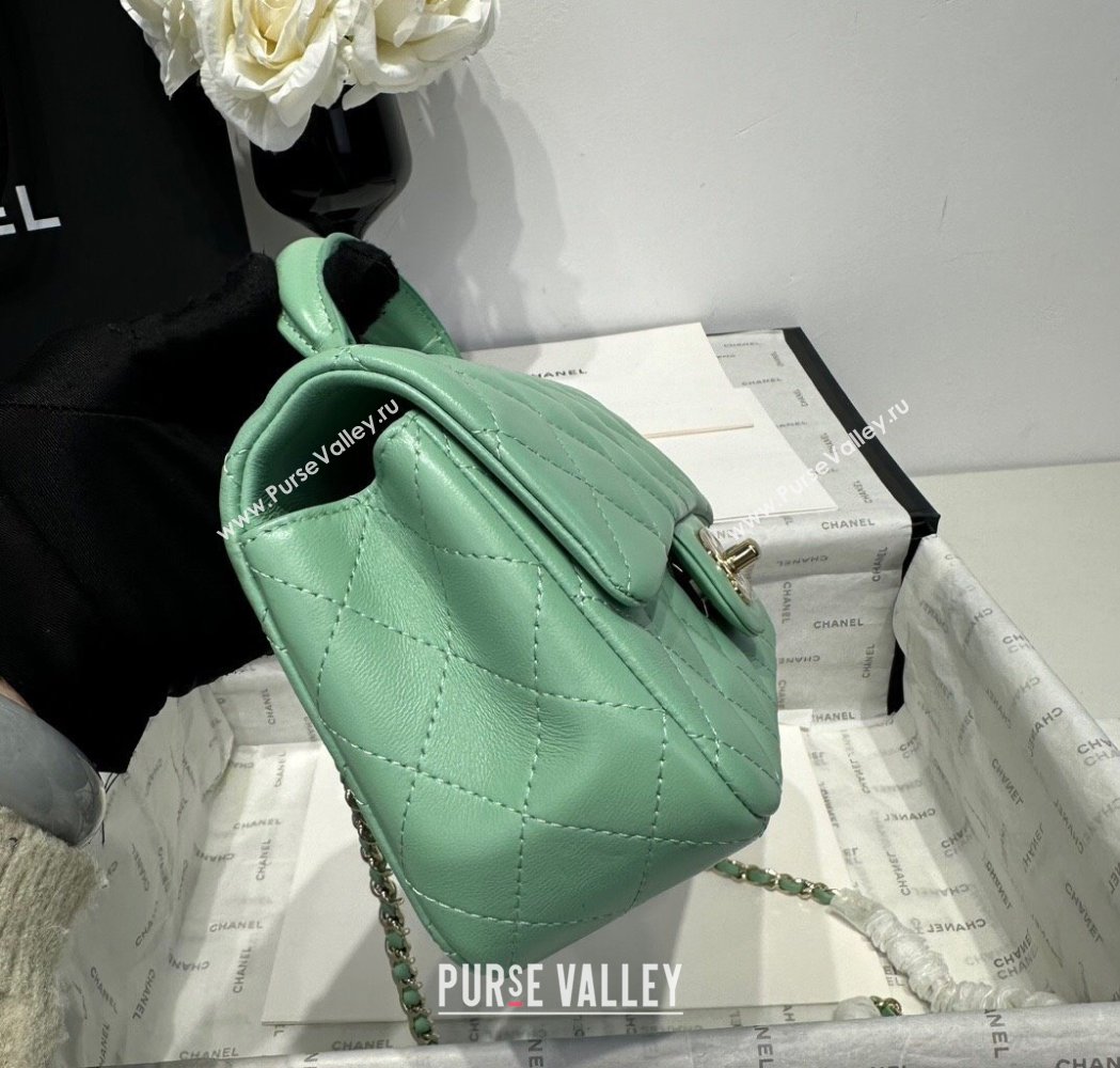 Chanel Coco Lambskin Mini Flap Bag with Top Handle AS2431 Light Green 2025 0212 (yezi-250213008)