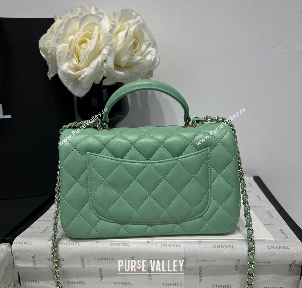 Chanel Coco Lambskin Mini Flap Bag with Top Handle AS2431 Light Green 2025 0212 (yezi-250213008)