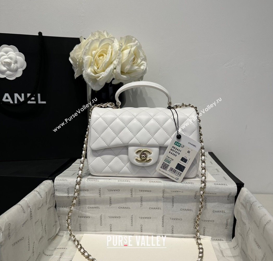 Chanel Coco Lambskin Mini Flap Bag with Top Handle AS2431 White 2025 0212 (yezi-250213009)
