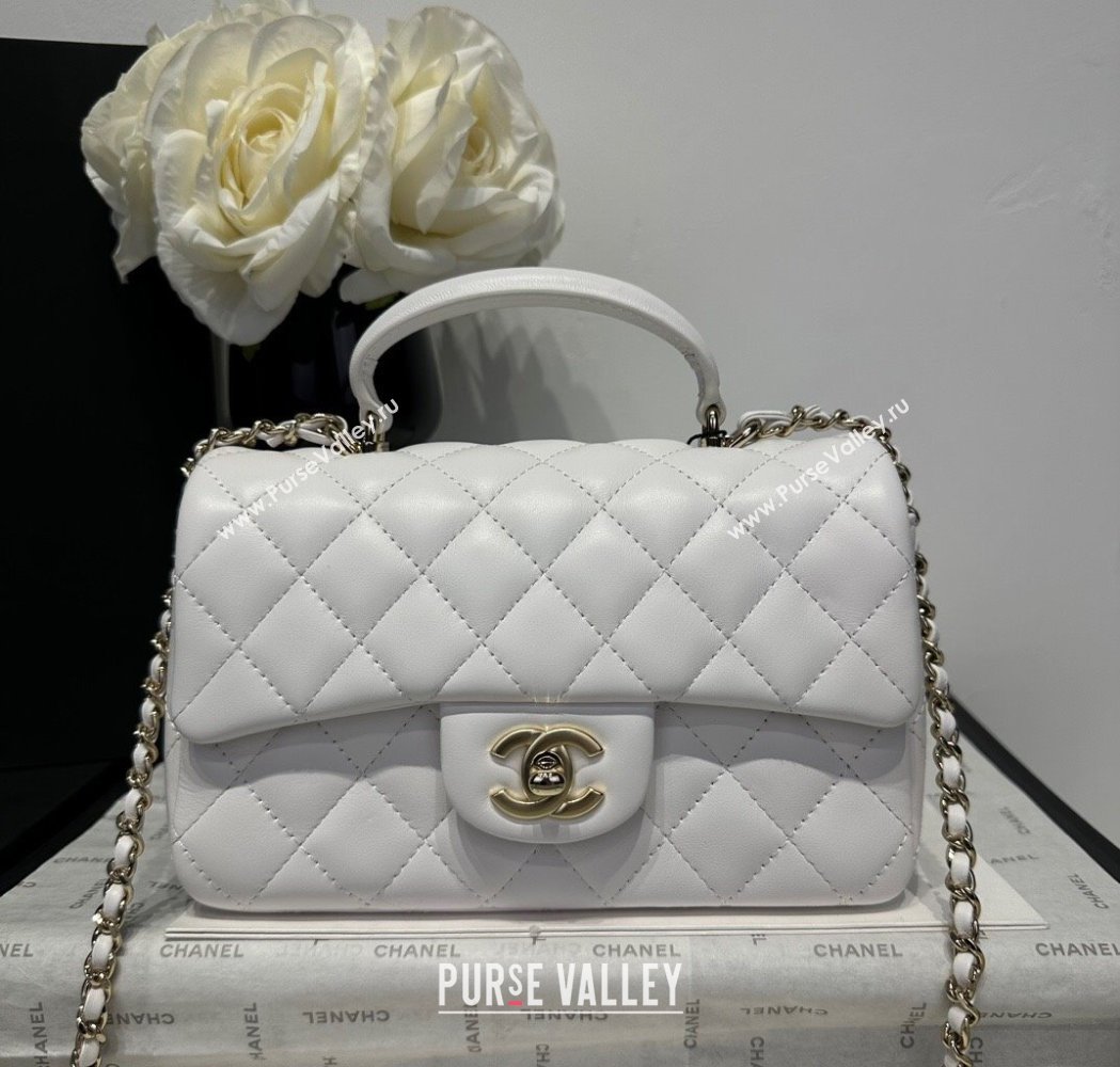 Chanel Coco Lambskin Mini Flap Bag with Top Handle AS2431 White 2025 0212 (yezi-250213009)