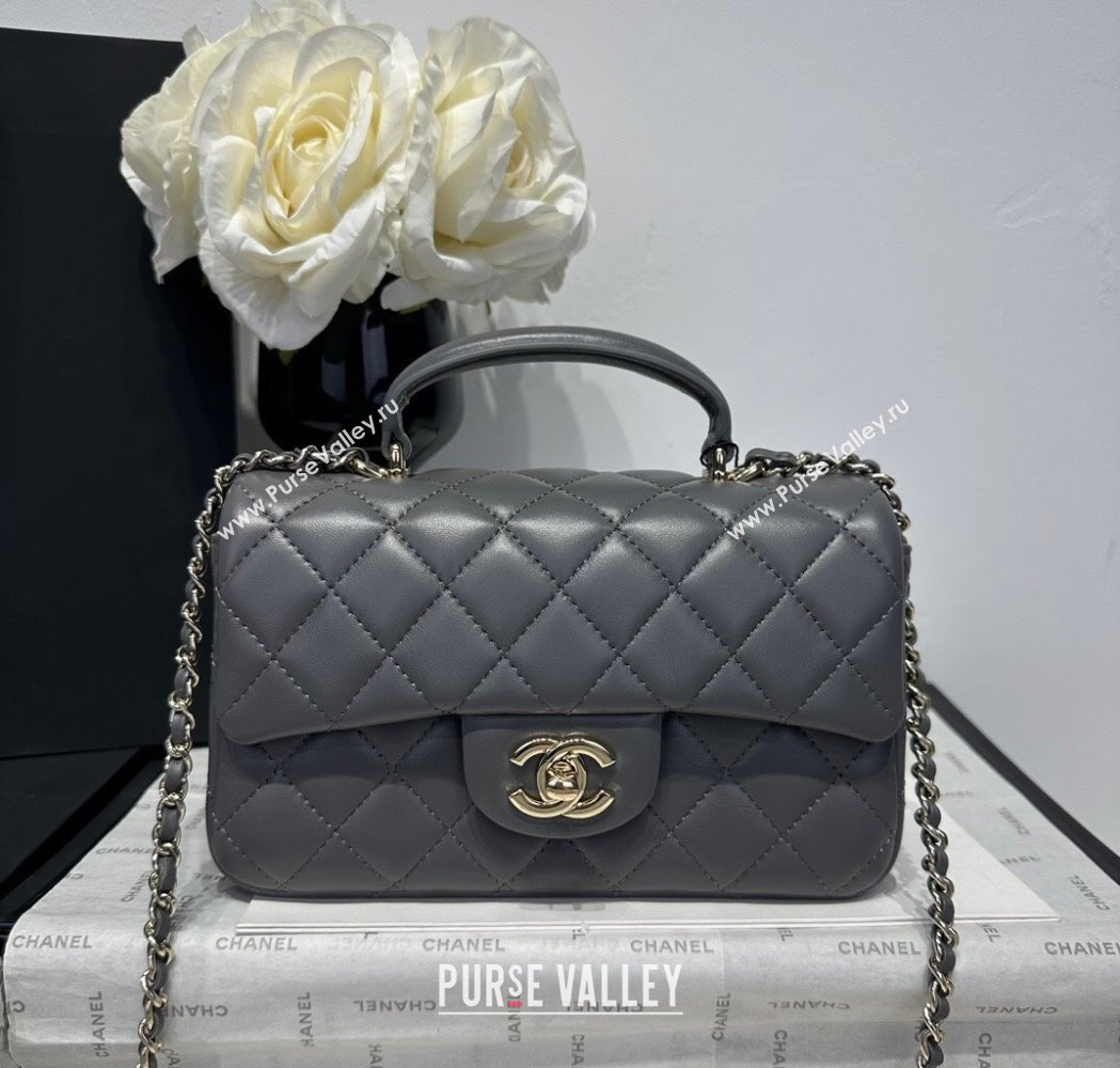 Chanel Coco Lambskin Mini Flap Bag with Top Handle AS2431 Dark Grey 2025 0212 (yezi-250213010)