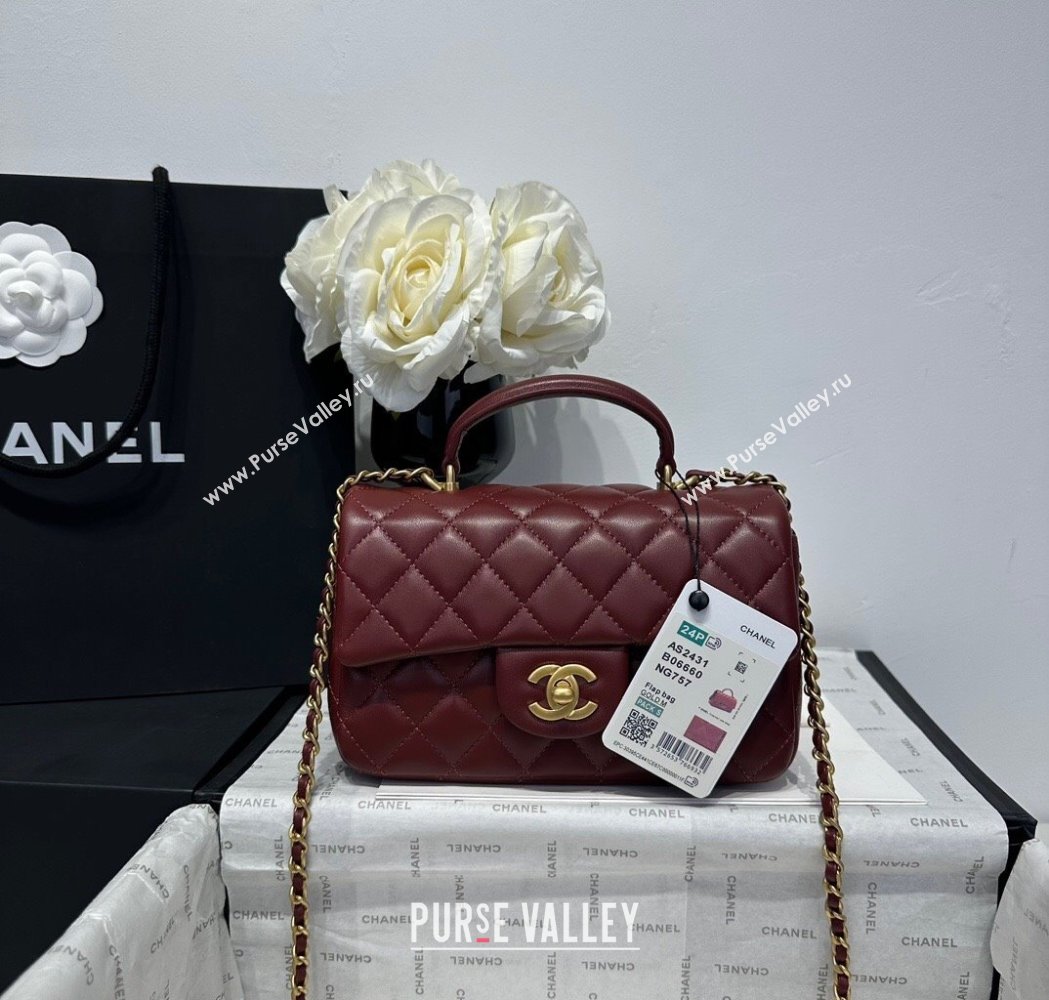 Chanel Coco Lambskin Mini Flap Bag with Top Handle AS2431 Dark Burgundy 2025 0212 (yezi-250213011)