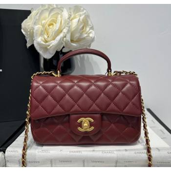 Chanel Coco Lambskin Mini Flap Bag with Top Handle AS2431 Dark Burgundy 2025 0212 (yezi-250213011)