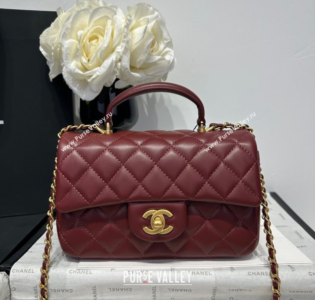 Chanel Coco Lambskin Mini Flap Bag with Top Handle AS2431 Dark Burgundy 2025 0212 (yezi-250213011)