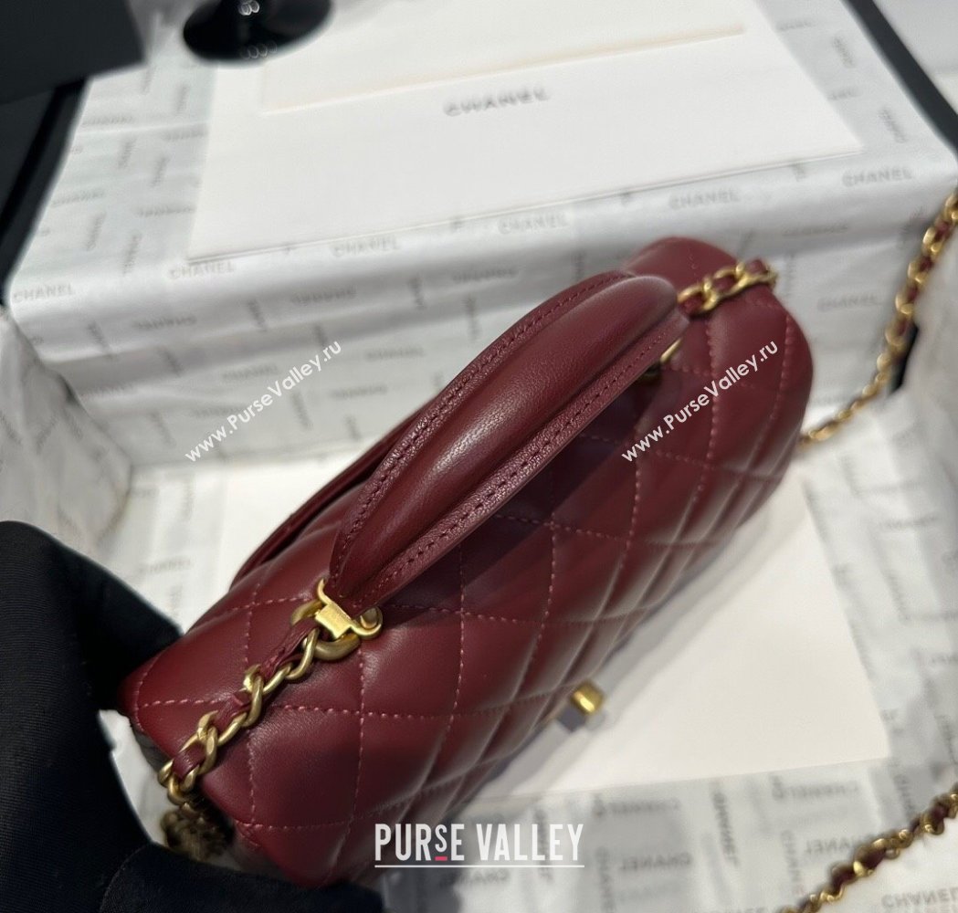 Chanel Coco Lambskin Mini Flap Bag with Top Handle AS2431 Dark Burgundy 2025 0212 (yezi-250213011)