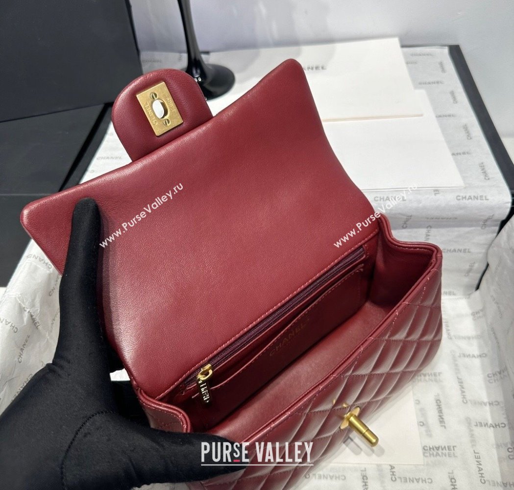 Chanel Coco Lambskin Mini Flap Bag with Top Handle AS2431 Dark Burgundy 2025 0212 (yezi-250213011)