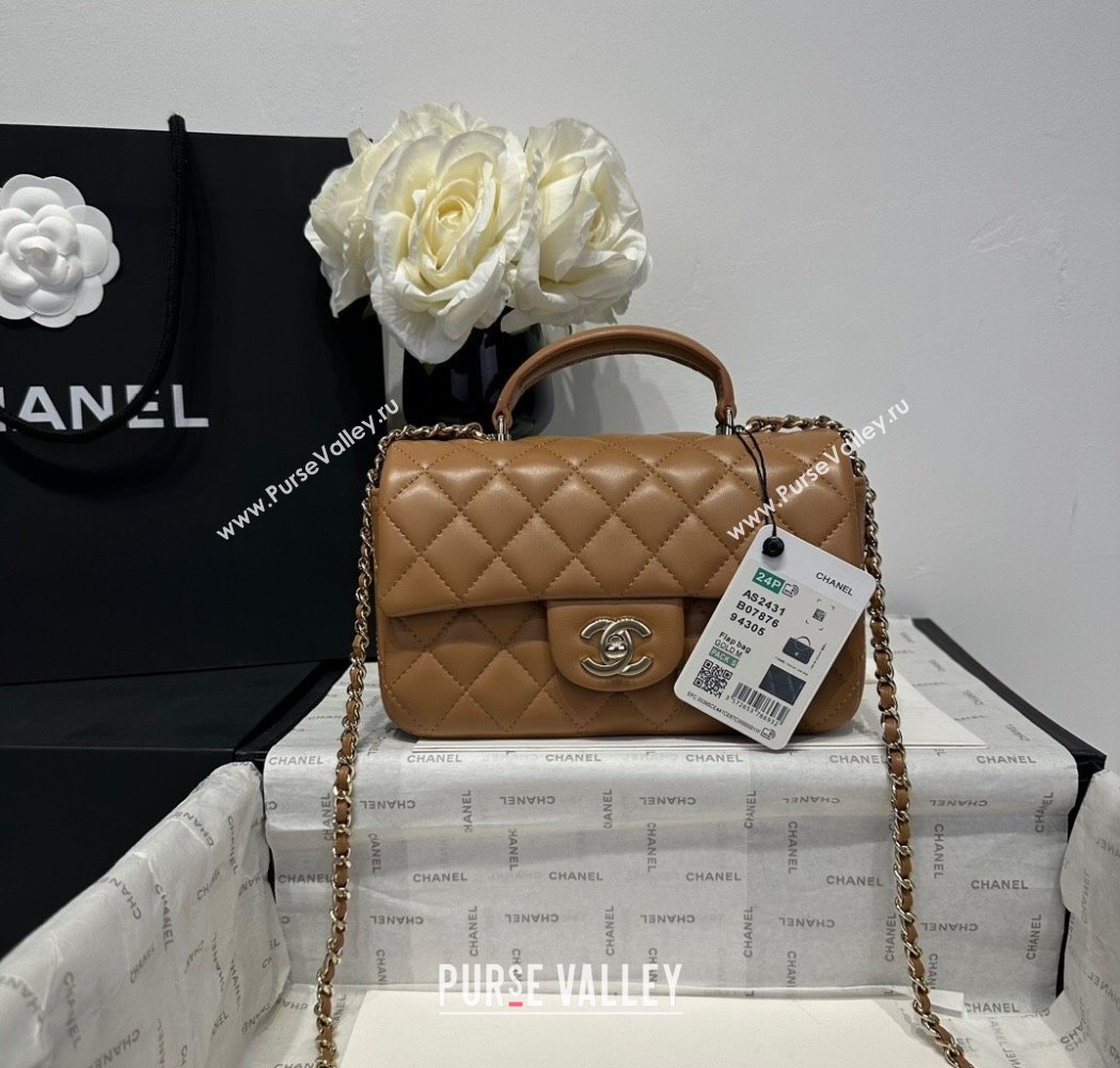 Chanel Coco Lambskin Mini Flap Bag with Top Handle AS2431 Light Brown 2025 0212 (yezi-250213012)