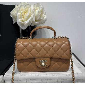 Chanel Coco Lambskin Mini Flap Bag with Top Handle AS2431 Light Brown 2025 0212 (yezi-250213012)