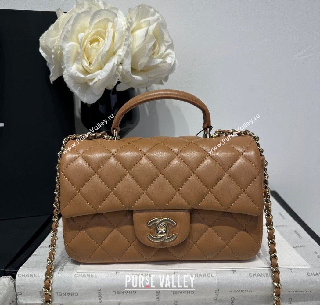 Chanel Coco Lambskin Mini Flap Bag with Top Handle AS2431 Light Brown 2025 0212 (yezi-250213012)