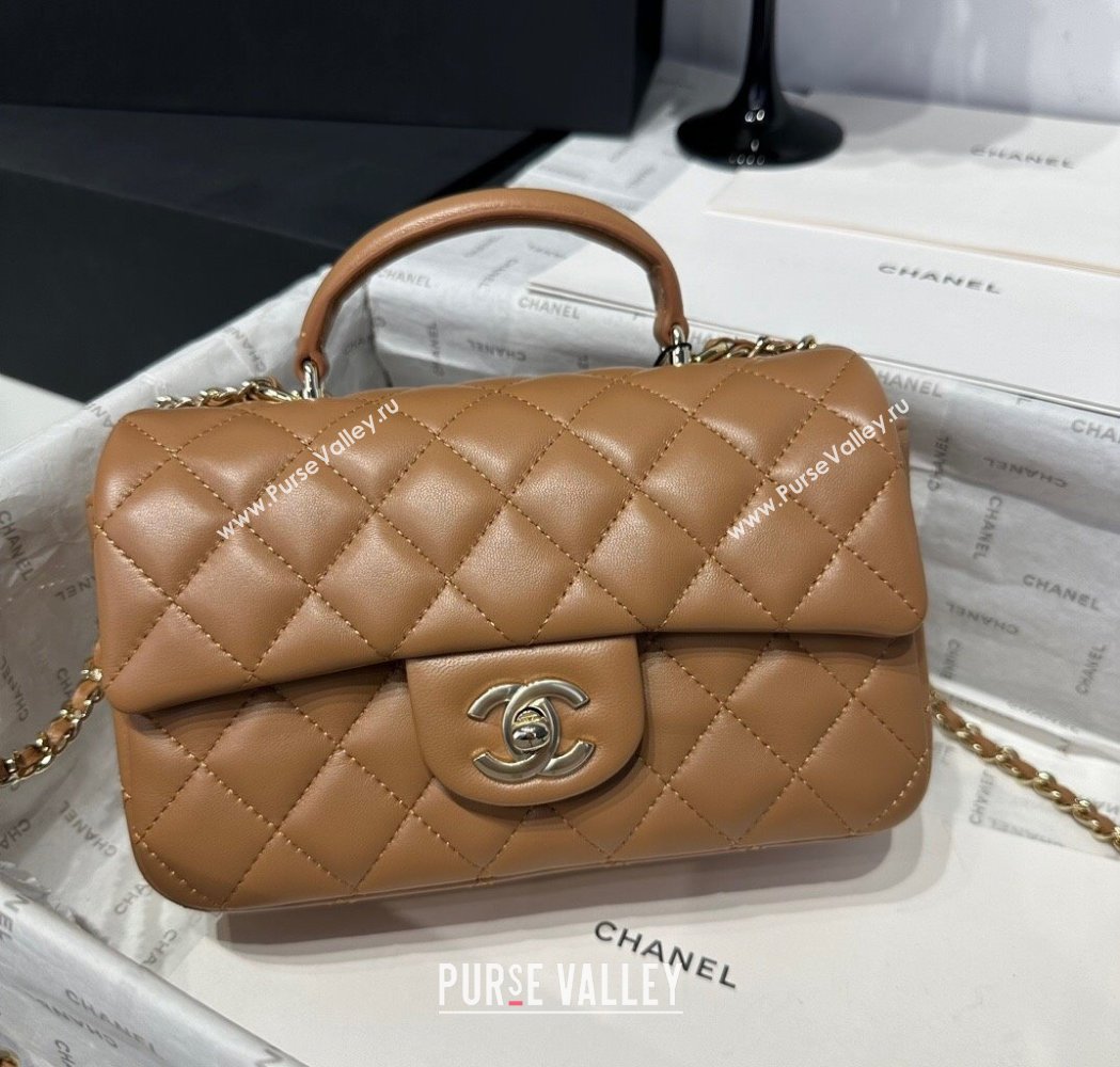 Chanel Coco Lambskin Mini Flap Bag with Top Handle AS2431 Light Brown 2025 0212 (yezi-250213012)