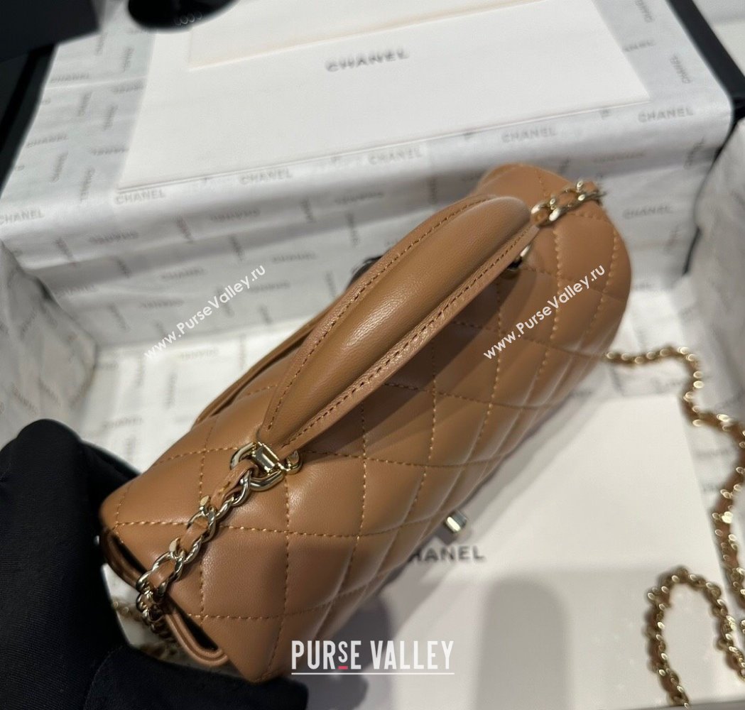 Chanel Coco Lambskin Mini Flap Bag with Top Handle AS2431 Light Brown 2025 0212 (yezi-250213012)