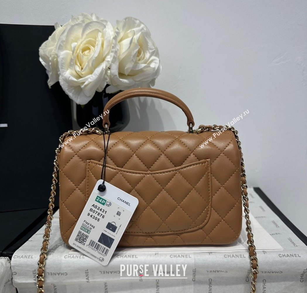 Chanel Coco Lambskin Mini Flap Bag with Top Handle AS2431 Light Brown 2025 0212 (yezi-250213012)