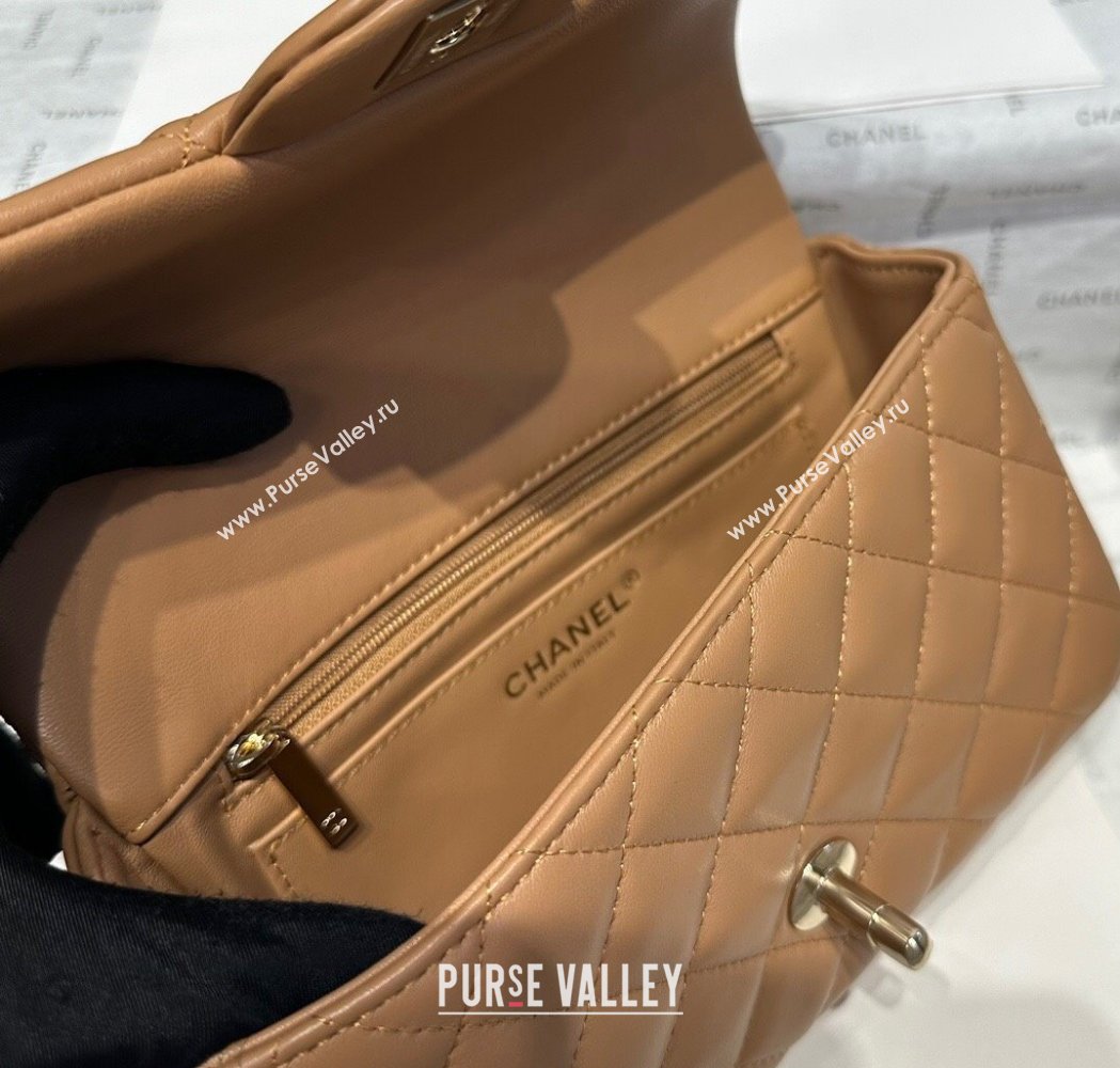 Chanel Coco Lambskin Mini Flap Bag with Top Handle AS2431 Light Brown 2025 0212 (yezi-250213012)